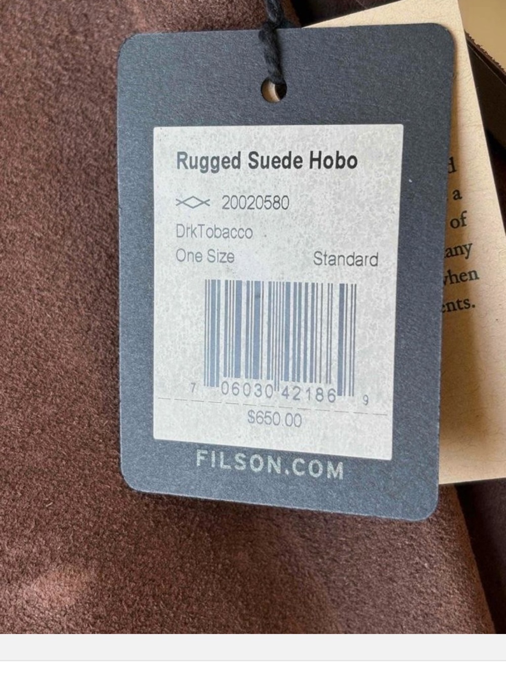 Filson Suede Top Handle Tote Bag in Dark Brown - Picture 8 of 15